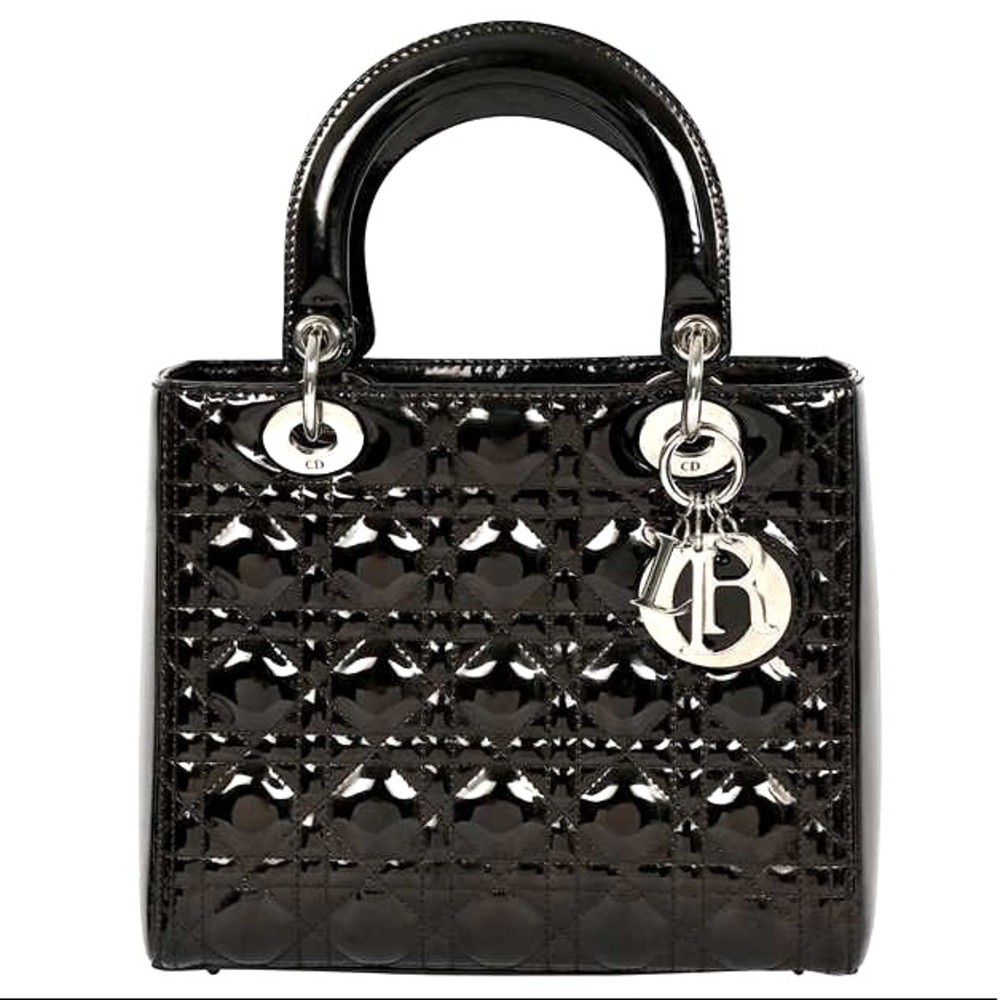 Lady Dior Medium patent leather black handbag